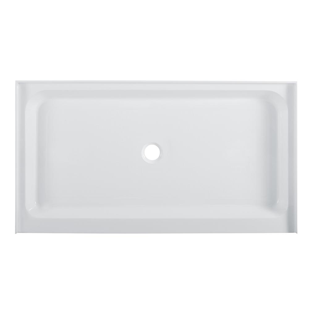 Voltaire 60" x 36" Acrylic White, Single-Threshold, Center Drain, Shower Base. Picture 1