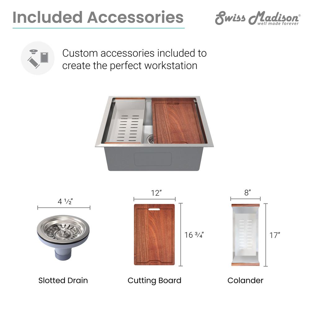 Rivage 27 x 19 Single Basin Undermount Kitchen Workstation Sink. Picture 11