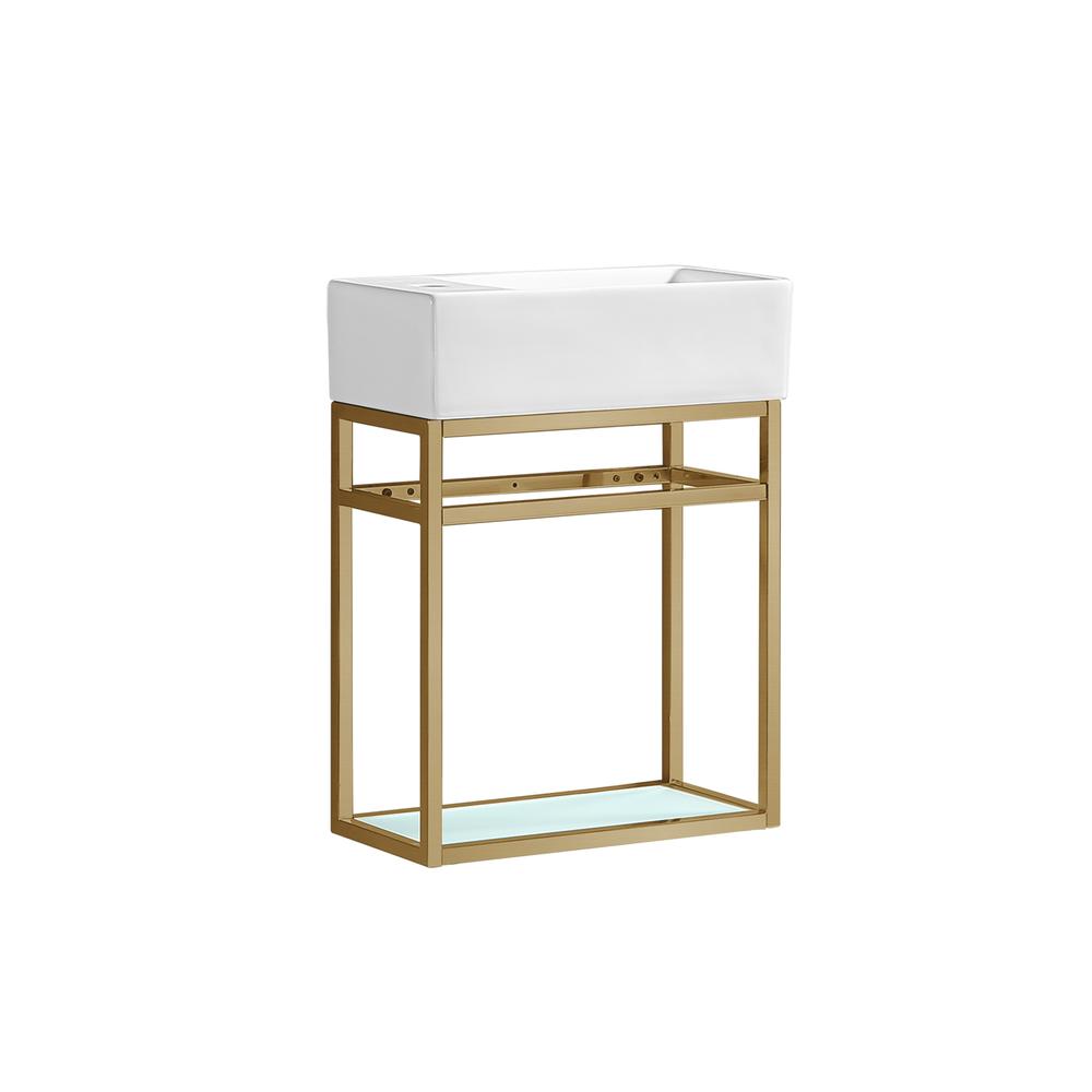 Pierre 19.5 Single, Open Shelf, Gold Metal Frame Bathroom Vanity. Picture 2