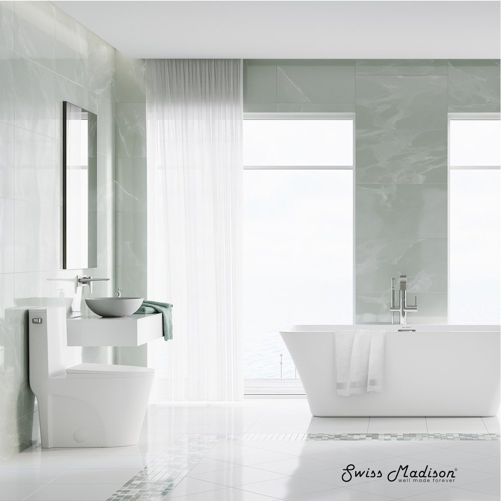 One-Piece 14" Rough-in 1.28 GPF Left Flush Elongated Toilet in Glossy White. Picture 5