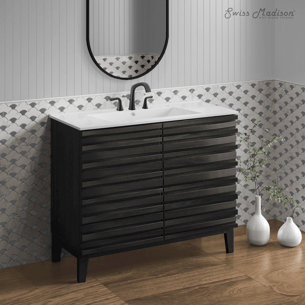30" Freestanding Bathroom Vanity in Black Oak with 3-Hole Widespread Sink Top. Picture 2