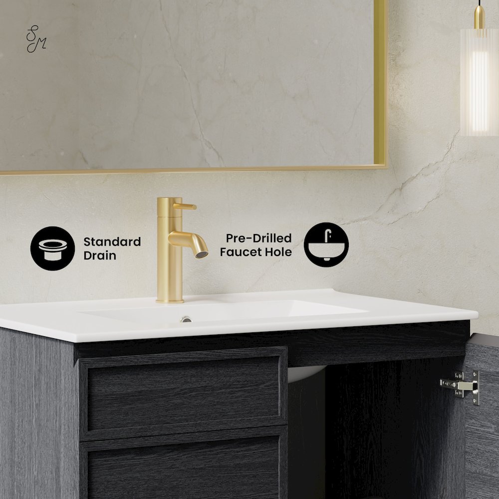 St. Tropez 30" Wall-Mounted Bathroom Vanity in Black Oak with Sink Top. Picture 10