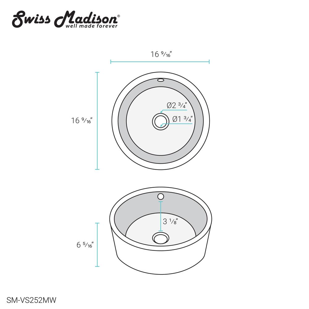 Monaco 16.5” Round Vessel Sink in Matte White. Picture 17
