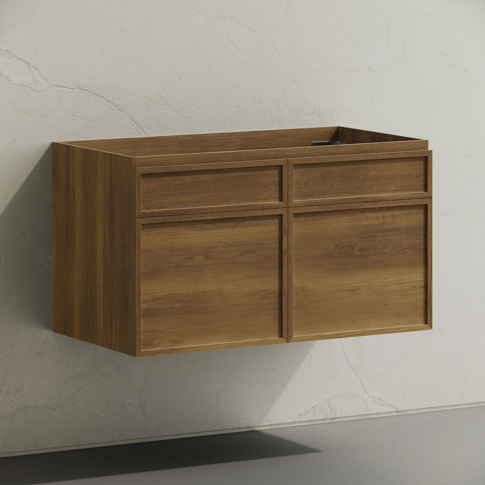 St. Tropez 36" Wall-Mounted Bathroom Vanity Cabinet without Top in Brown Oak. Picture 3
