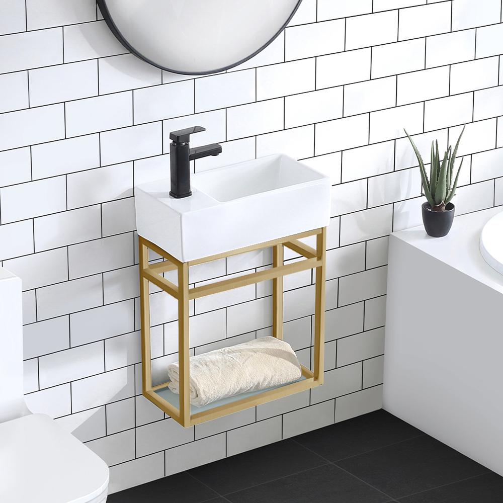 Pierre 19.5 Single, Open Shelf, Gold Metal Frame Bathroom Vanity. Picture 18