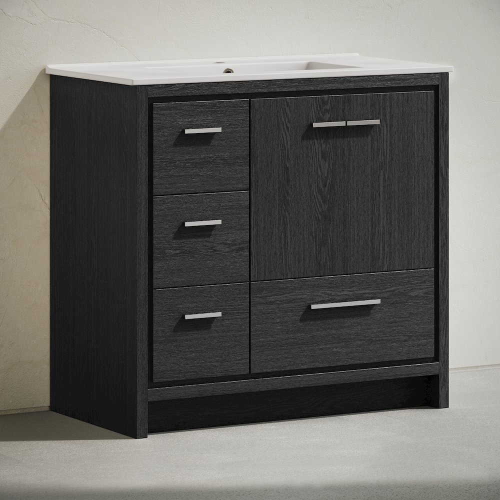 Virage 36" Freestanding Bathroom Vanity in Black Oak with Sink Top. Picture 3