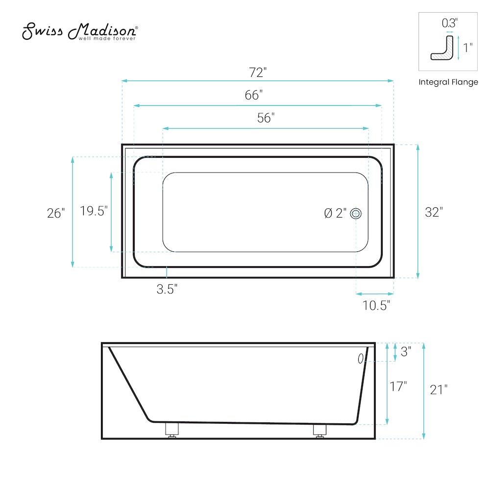 Skirted Right Drain Soaking Alcove Bathtub in Glossy White, Drain Included. Picture 5