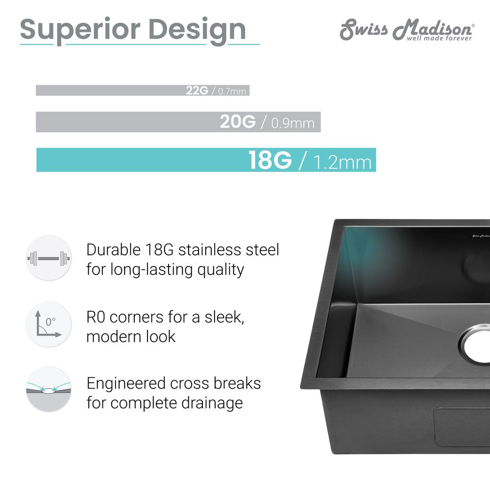Stainless Steel, Single Basin, Undermount Kitchen Sink in Black. Picture 7