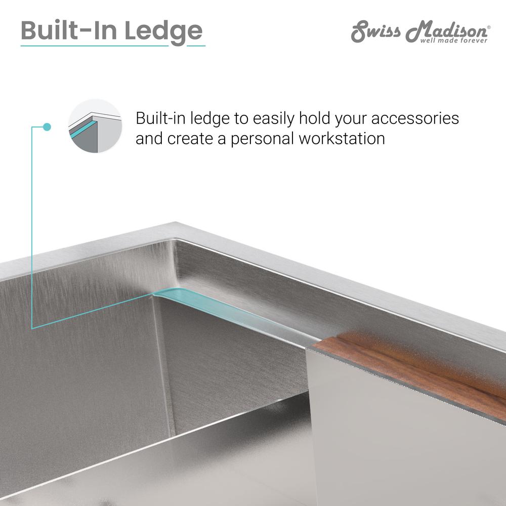 Rivage 45 x 19 Single Basin Undermount Kitchen Workstation Sink. Picture 16