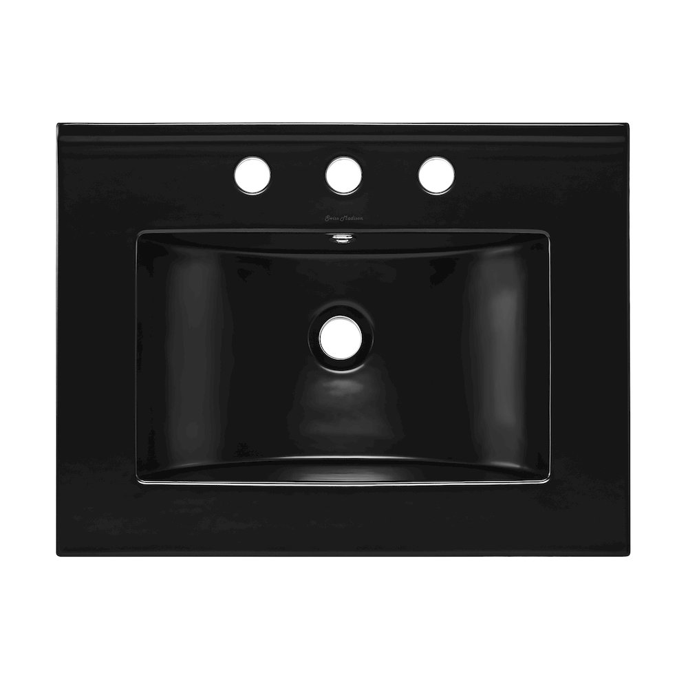 24" 3-Hole Widespread Vanity Sink Top in Glossy Black. Picture 3