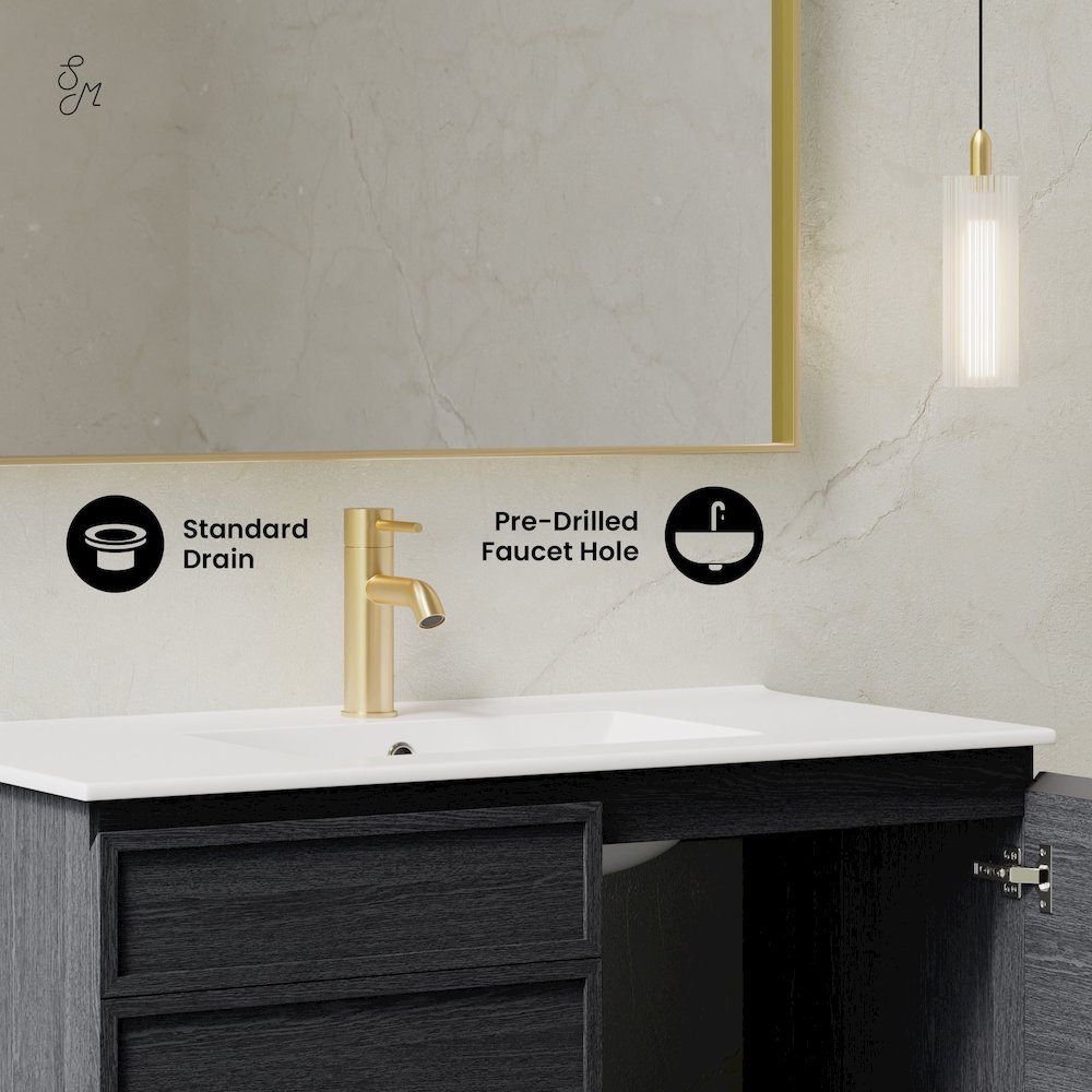 St. Tropez 36" Wall-Mounted Bathroom Vanity in Black Oak with Sink Top. Picture 10
