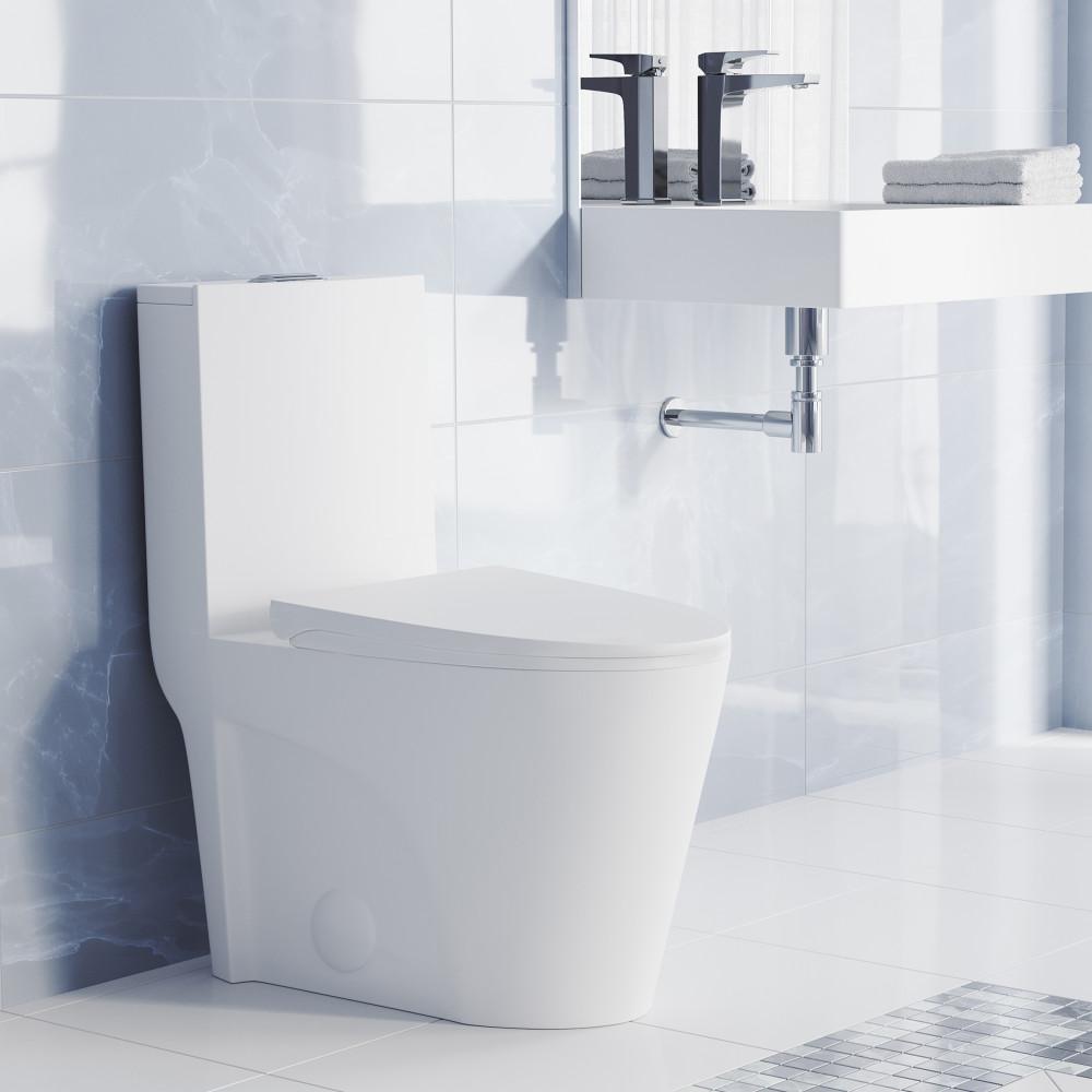 One-Piece Elongated Toilet Vortex Dual-Flush in Matte White 1.1/1.6 gpf. Picture 2