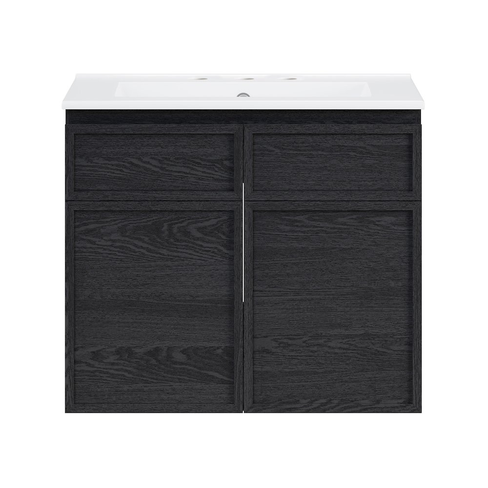 24" Wall-Mounted Bathroom Vanity in Black Oak with 3-Hole Widespread Sink Top. Picture 1