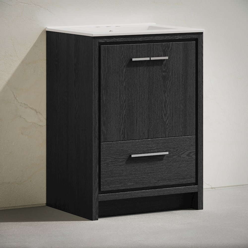 24" Freestanding Bathroom Vanity in Black Oak with 3-Hole Centerset Sink Top. Picture 2
