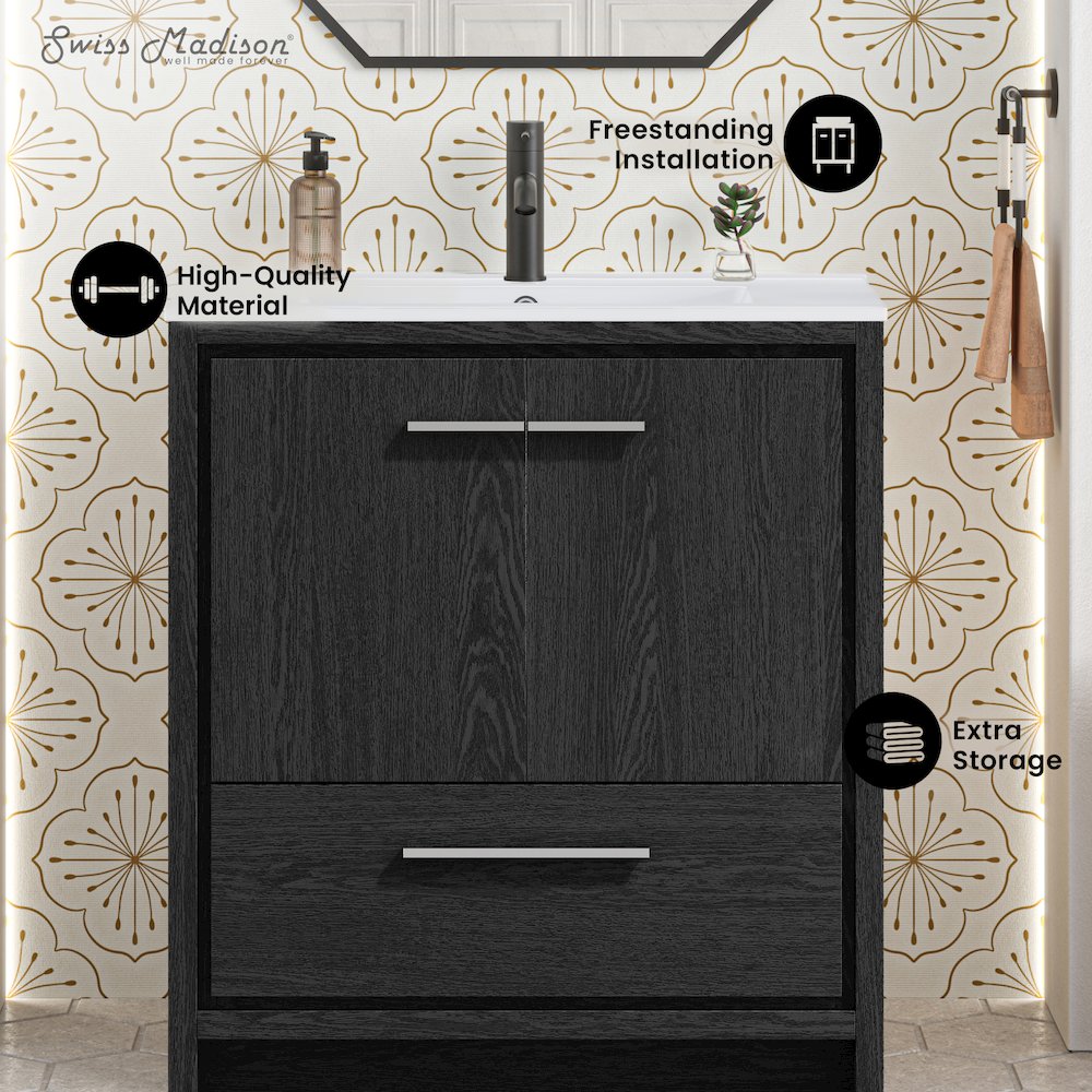 Virage 30" Freestanding Bathroom Vanity in Black Oak with Sink Top. Picture 8