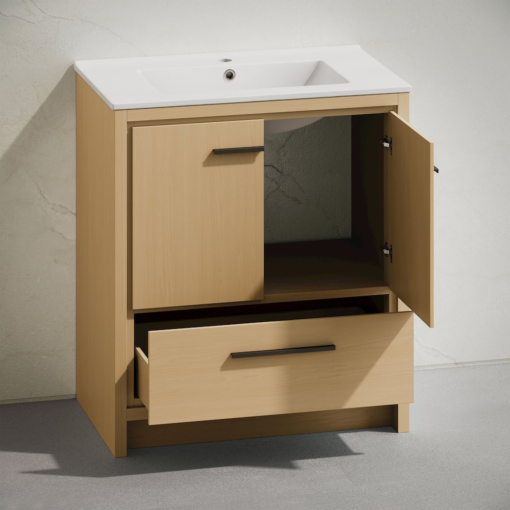 Virage 30" Freestanding Bathroom Vanity in Natural Oak with Sink Top. Picture 6