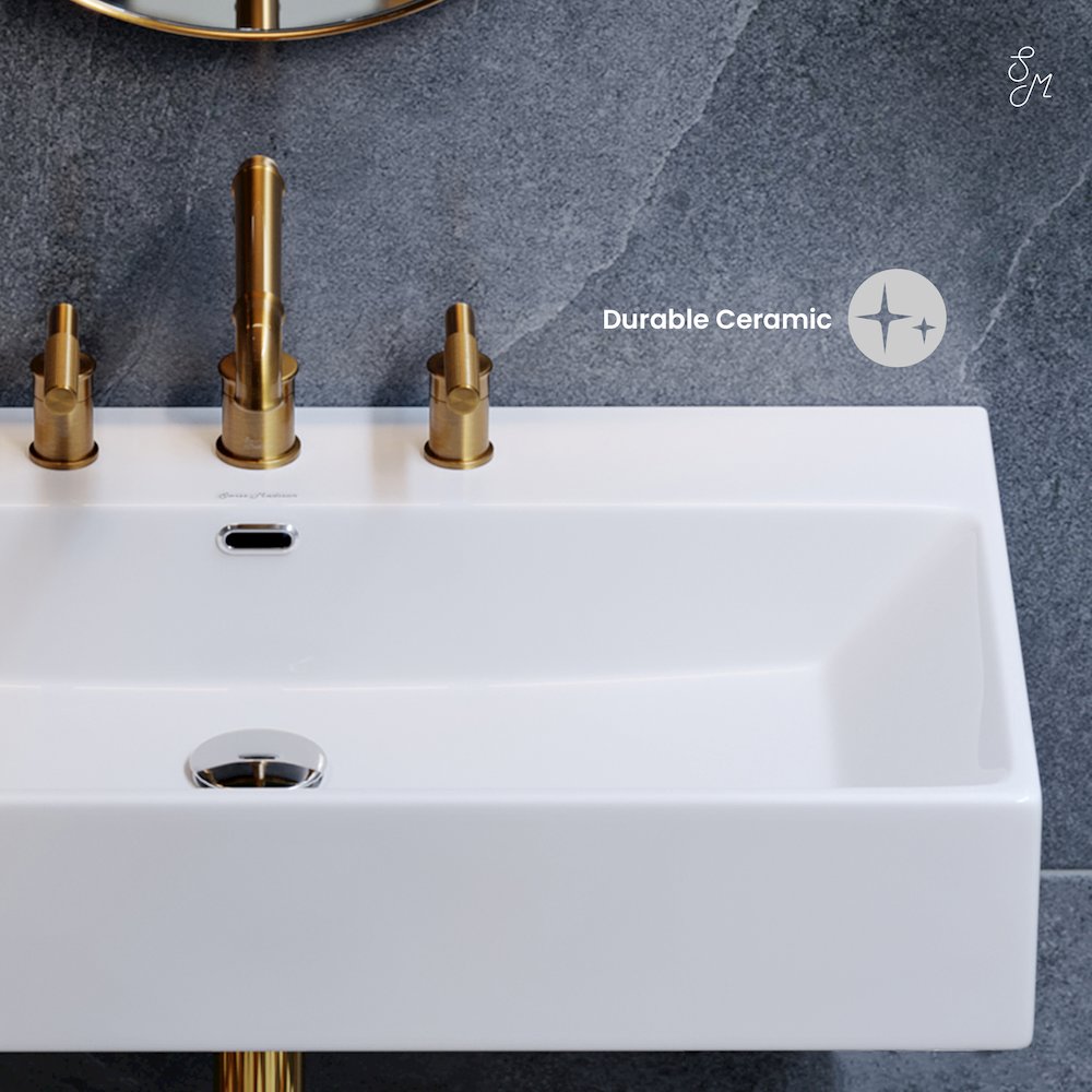 Claire 30" Rectangle Wall-Mount Bathroom Sink with 8" Widespread Holes. Picture 4