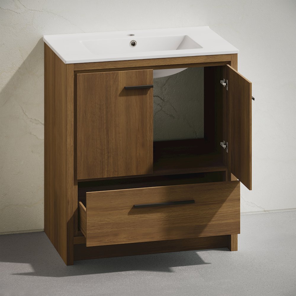 Virage 30" Freestanding Bathroom Vanity in Brown Oak with Sink Top. Picture 6
