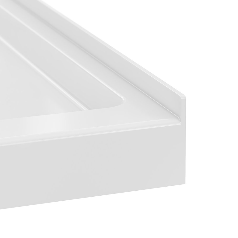 32" x 32" Corner Double-Threshold Shower Pan Base, Center Drain in Glossy White. Picture 6