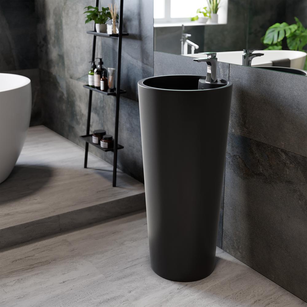 Monaco Circular Basin Pedestal Sink, Matte Black. Picture 12