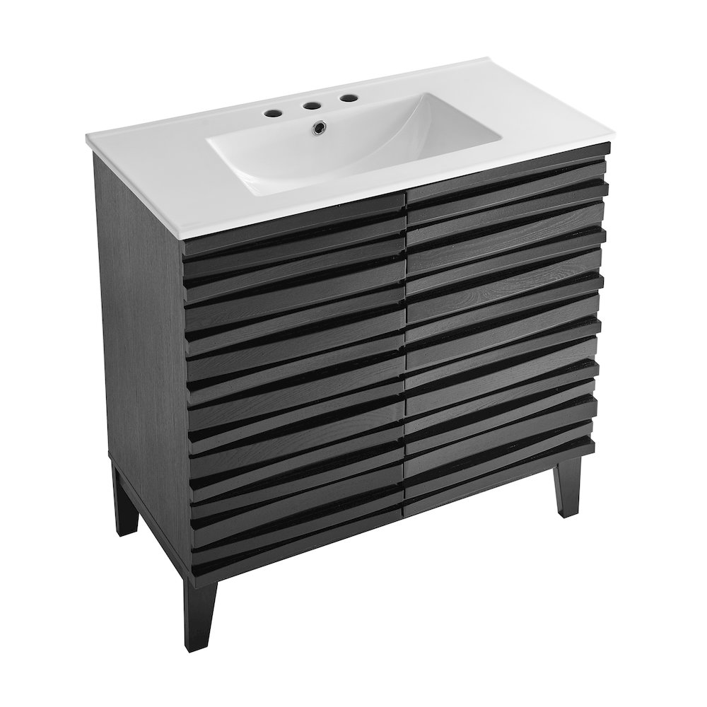 30" Freestanding Bathroom Vanity in Black Oak with 3-Hole Widespread Sink Top. Picture 3