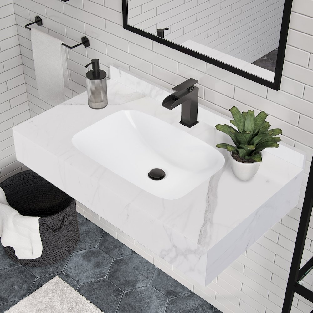 Avancer 36'' Wall Mount Sink In White Marble. Picture 2