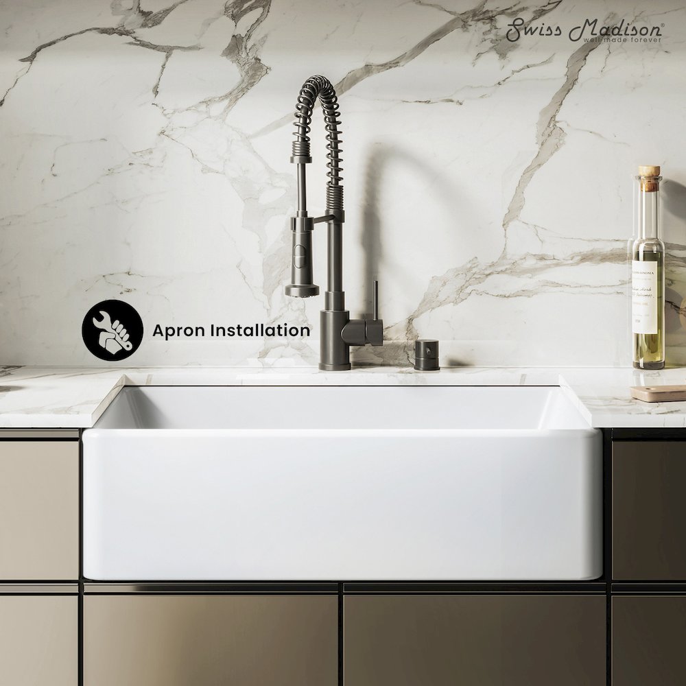 Elegance Single Basin Fireclay Workstation Kitchen Sink in Glossy White. Picture 5