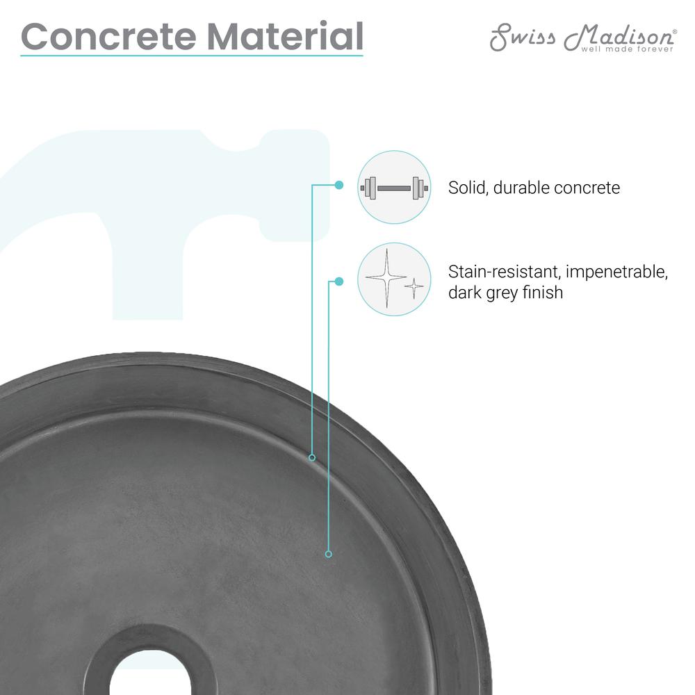 Lisse 14.5” Round Concrete Vessel Bathroom Sink in Dark Grey. Picture 9