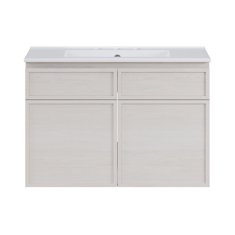 30" Wall-Mounted Bathroom Vanity in White Oak with 3-Hole Widespread Sink Top. Picture 1