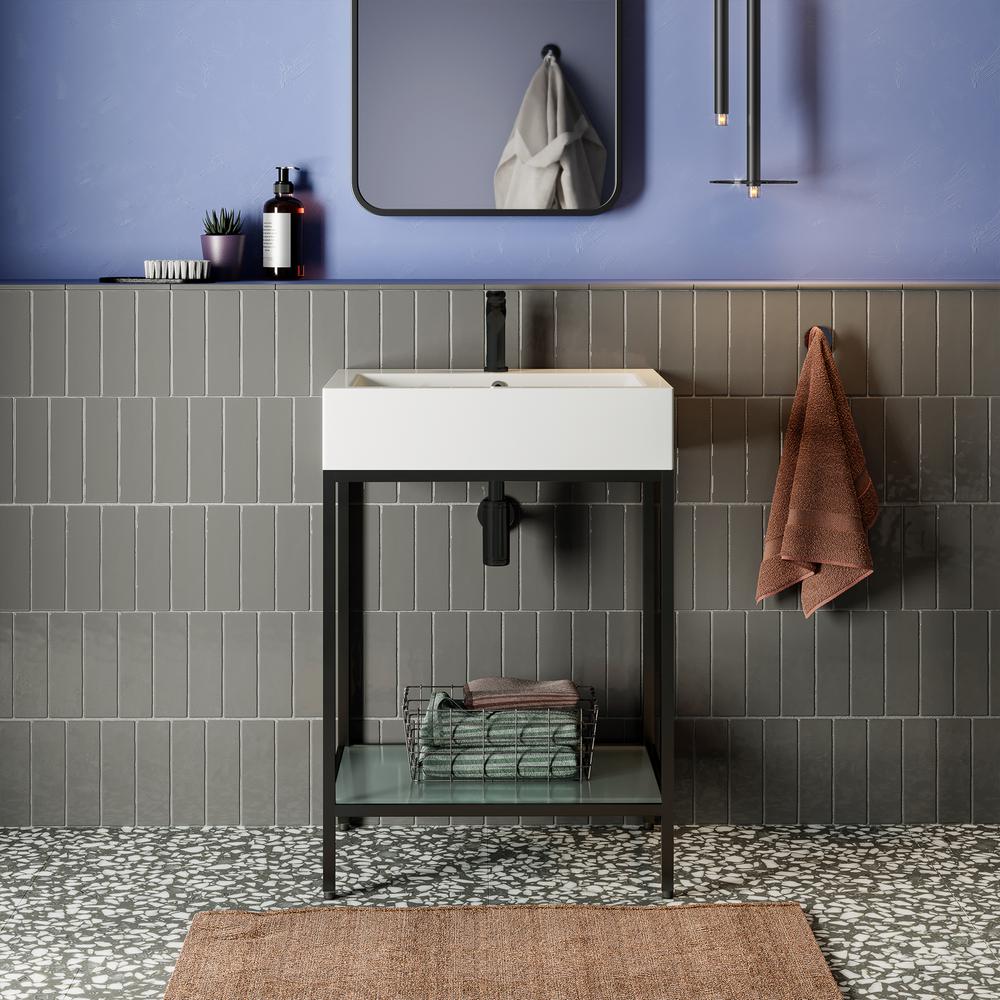 Pierre 24 Single, Freestanding, Matte Black Metal Frame Bathroom Vanity. Picture 19