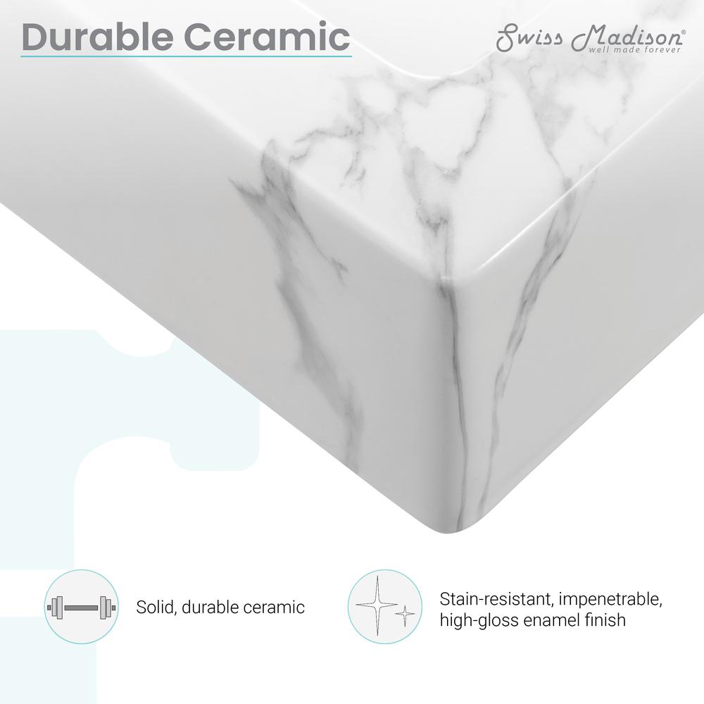 Voltaire 22" Ceramic Vessel Bathroom Sink in White Marble. Picture 9