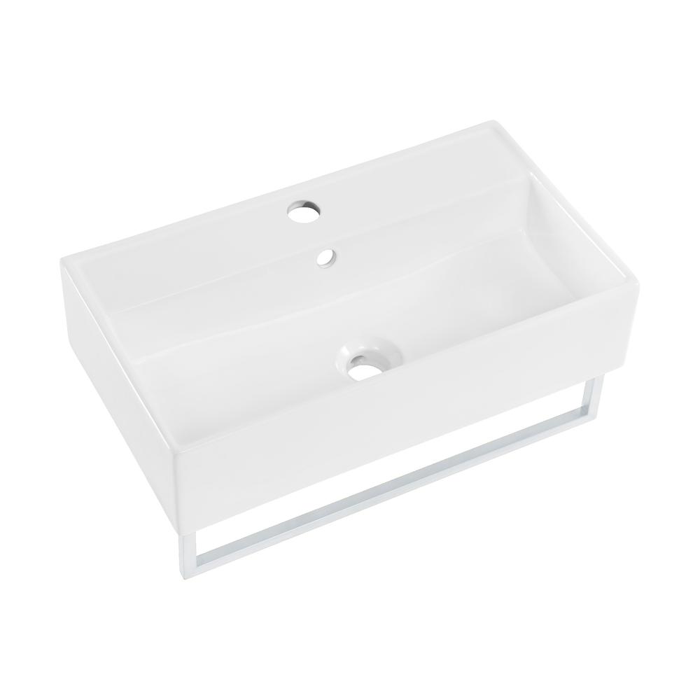 Claire 22" Wall-Mount Bathroom Sink with Silver Towel Bar. Picture 2