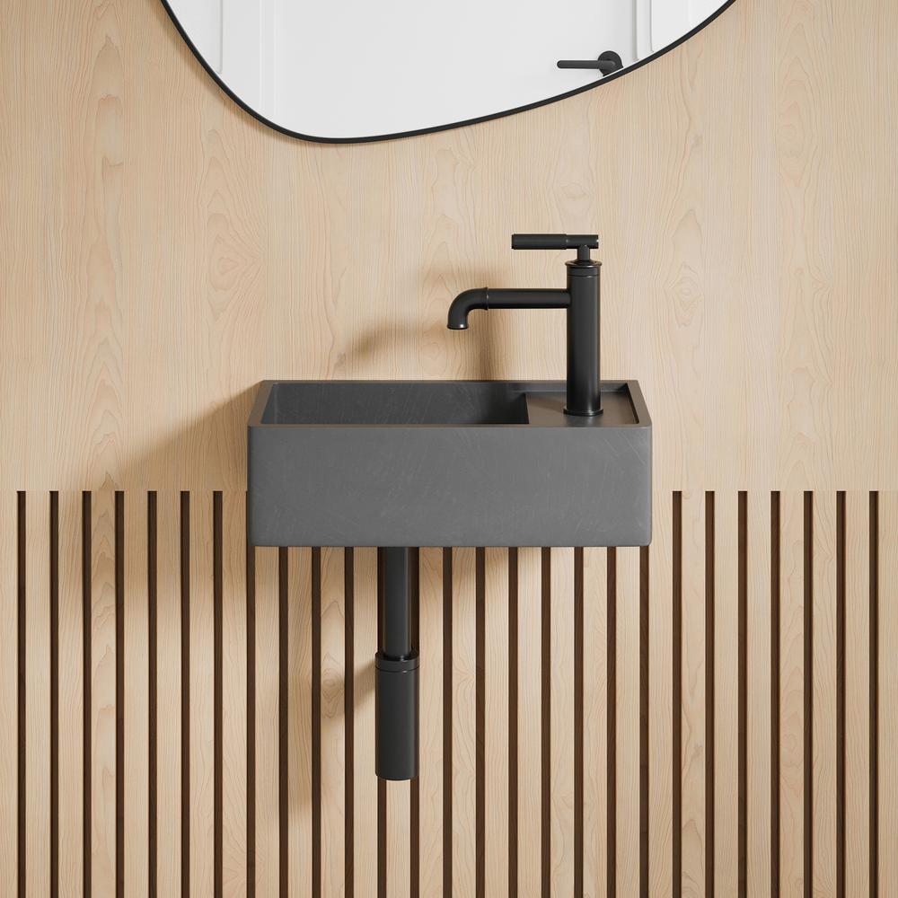 Lisse 17.5” Rectangle Concrete Wall-Mount Bathroom Sink in Dark Grey. Picture 21