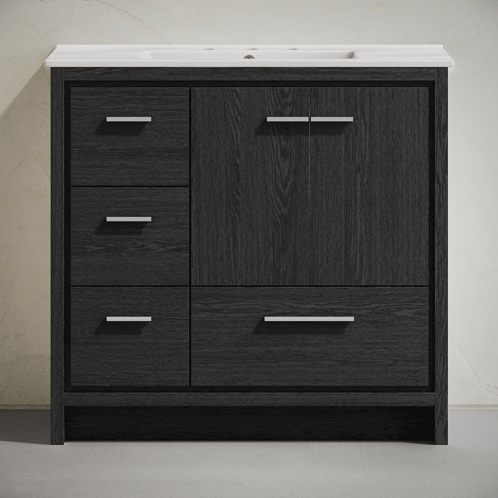 Virage Freestanding Bathroom Vanity in Black Oak with 3-Hole Widespread Sink Top. Picture 4