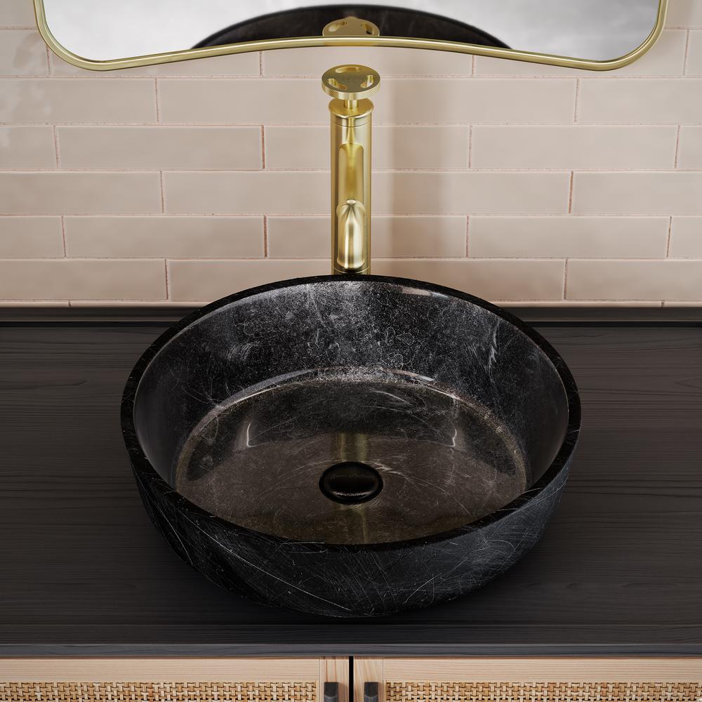 Avallon 16.5 " Round Glass Vessel Sink, Black. Picture 16