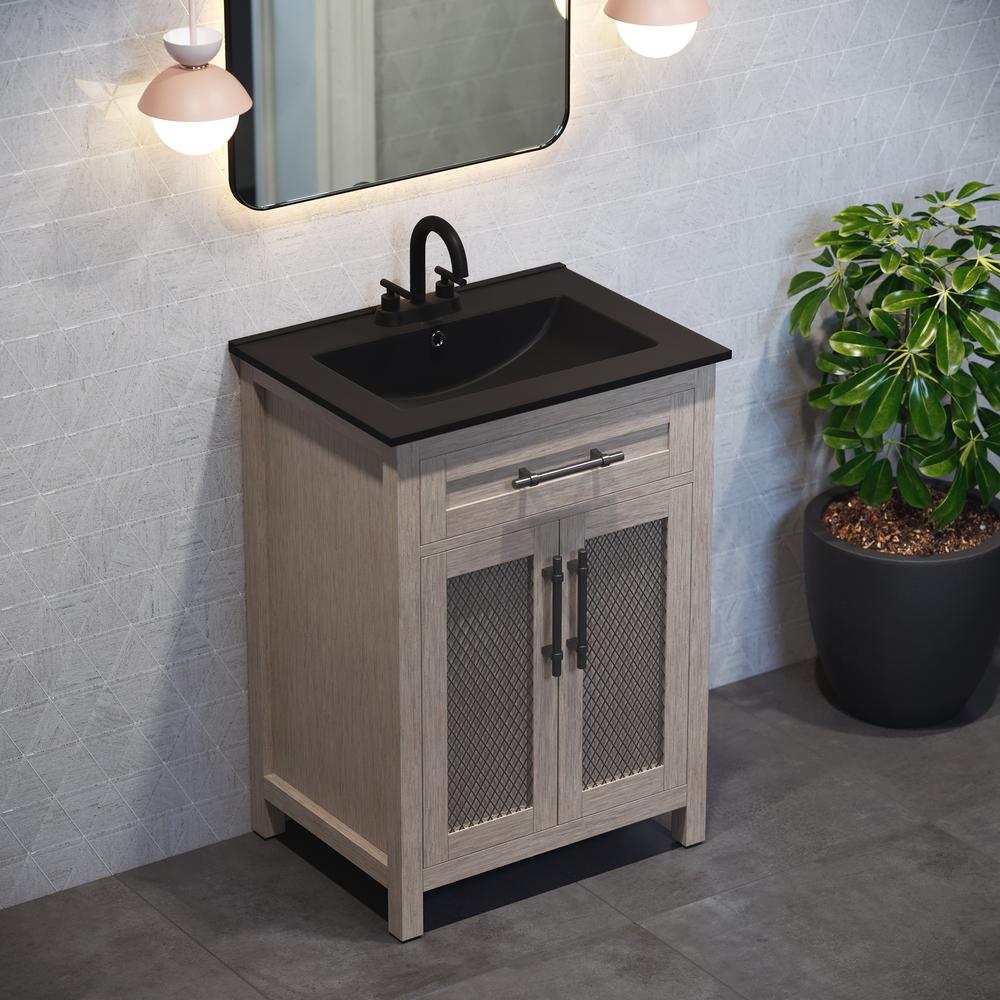 24" Vanity Top Bathroom Sink with 4" Centerset Faucet Holes in Matte Black. Picture 16