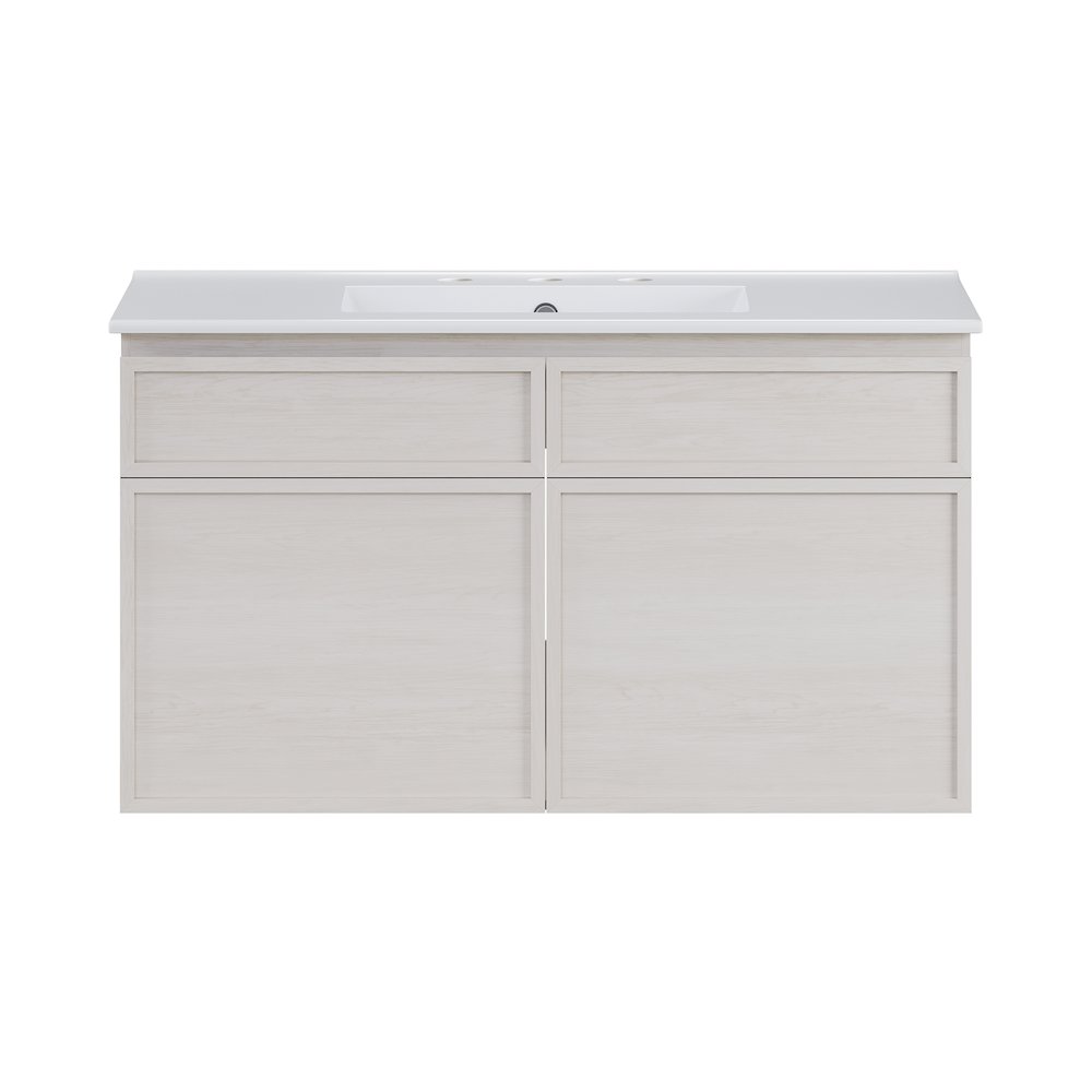 36" Wall-Mounted Bathroom Vanity in White Oak with 3-Hole Widespread Sink Top. Picture 1