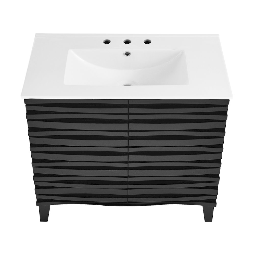 30" Freestanding Bathroom Vanity in Black Oak with 3-Hole Widespread Sink Top. Picture 5