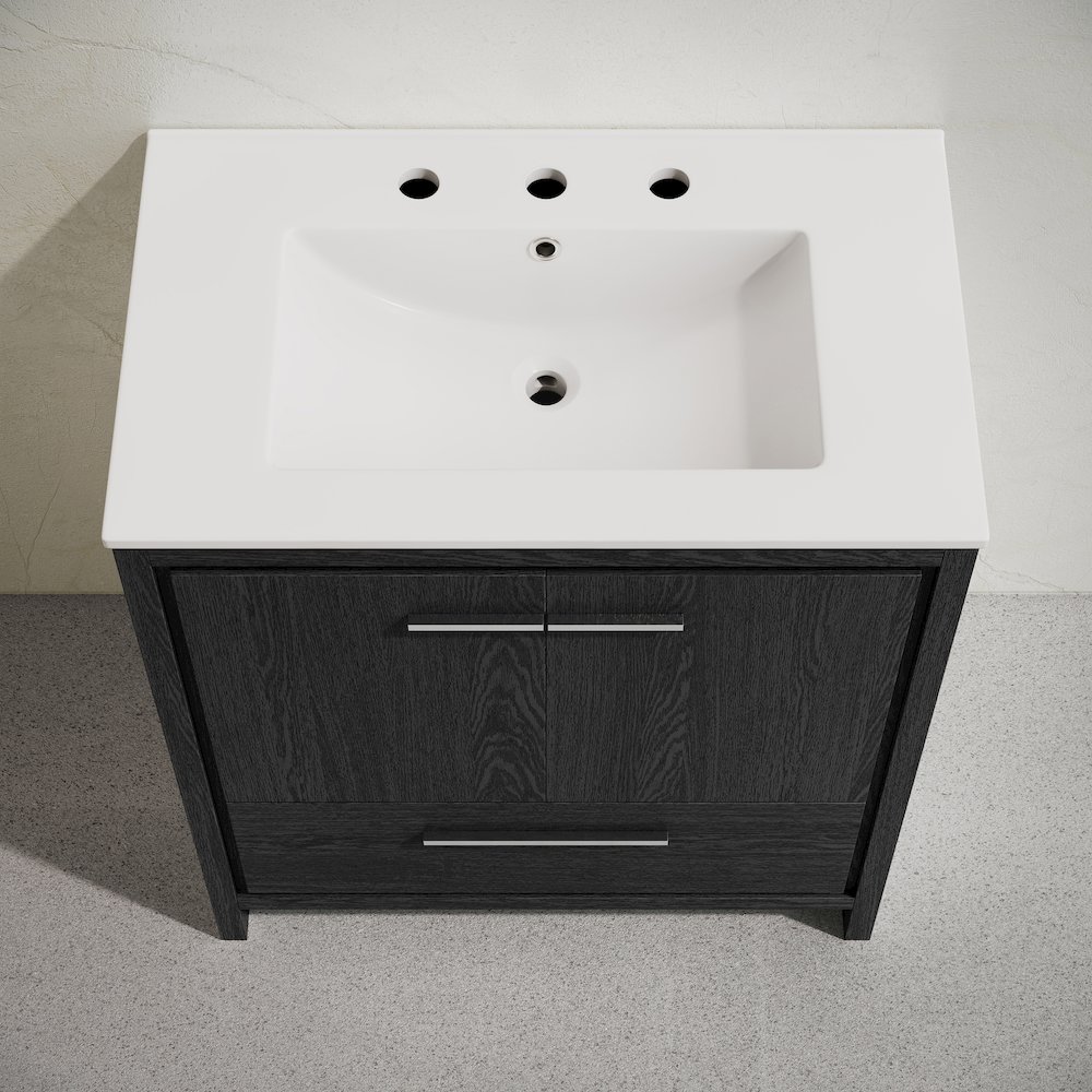 Virage 30" Freestanding Bathroom Vanity in Black Oak with 3-Hole Sink Top. Picture 3