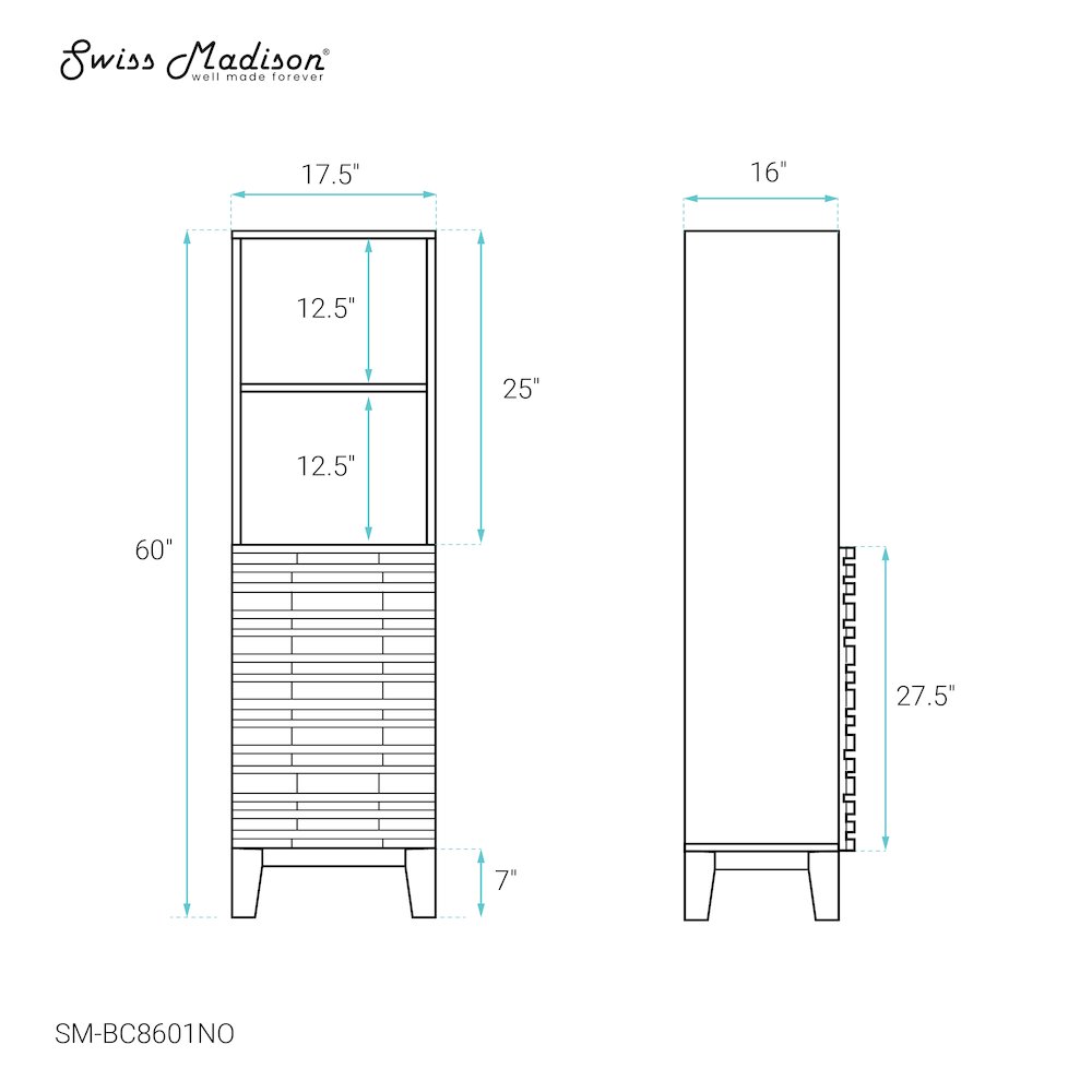Cascade 17 x 17 x 60 Freestanding Linen Cabinet in Natural Oak. Picture 6