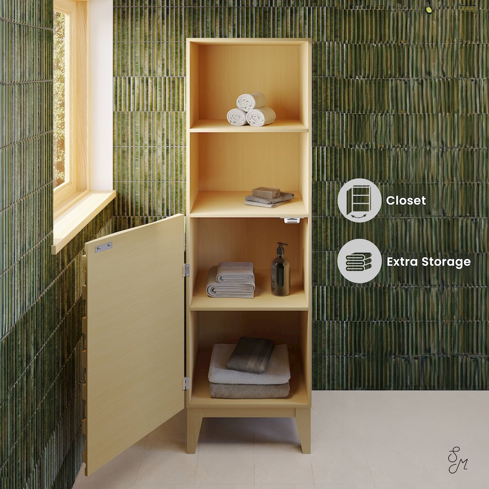 Cascade 17 x 17 x 60 Freestanding Linen Cabinet in Natural Oak. Picture 3