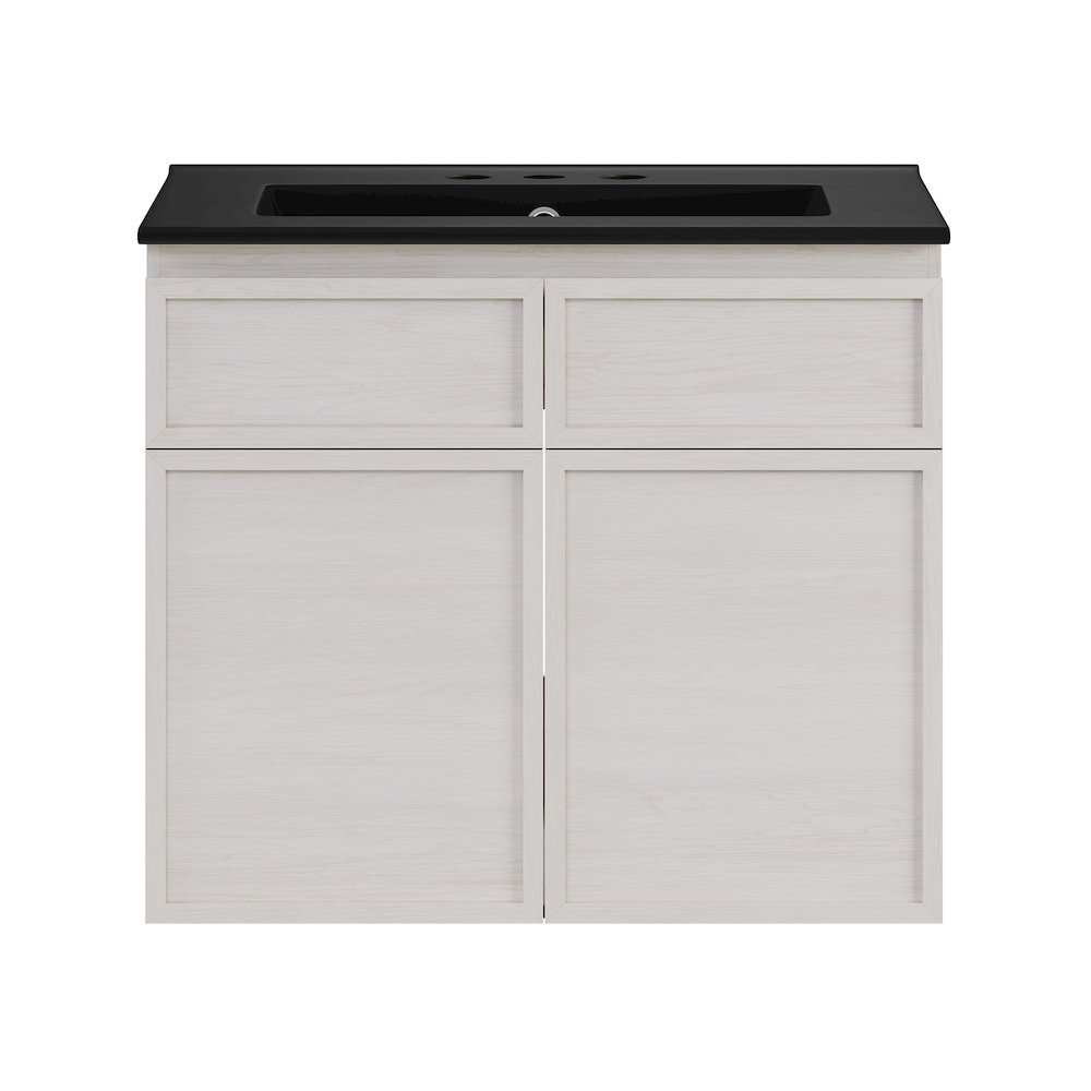 24" Wall-Mounted Bathroom Vanity in White Oak with Black Centerset Sink Top. Picture 1
