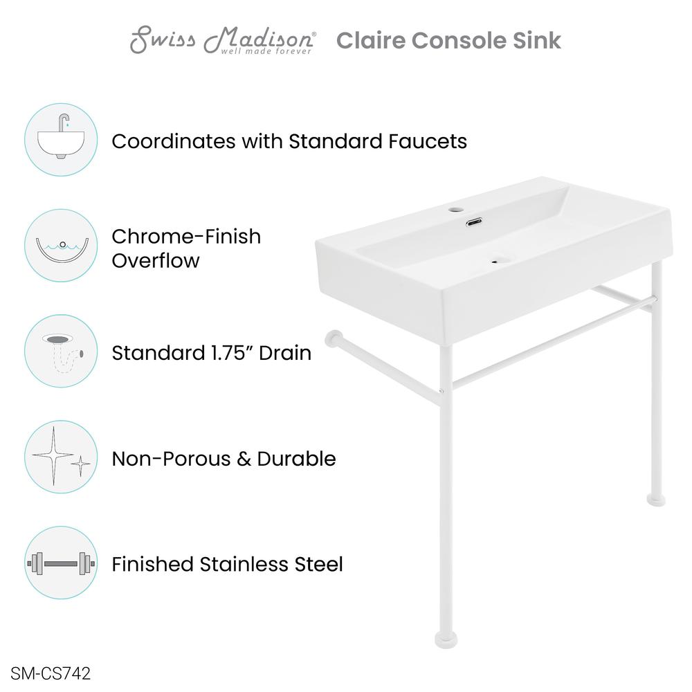 Claire 30" White Basin Matte White Legs. Picture 7