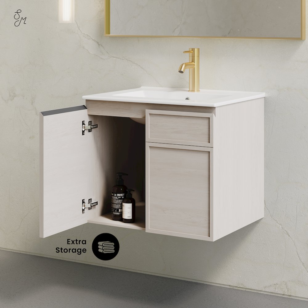 St. Tropez 24" Wall-Mounted Bathroom Vanity in White Oak with Sink Top. Picture 9