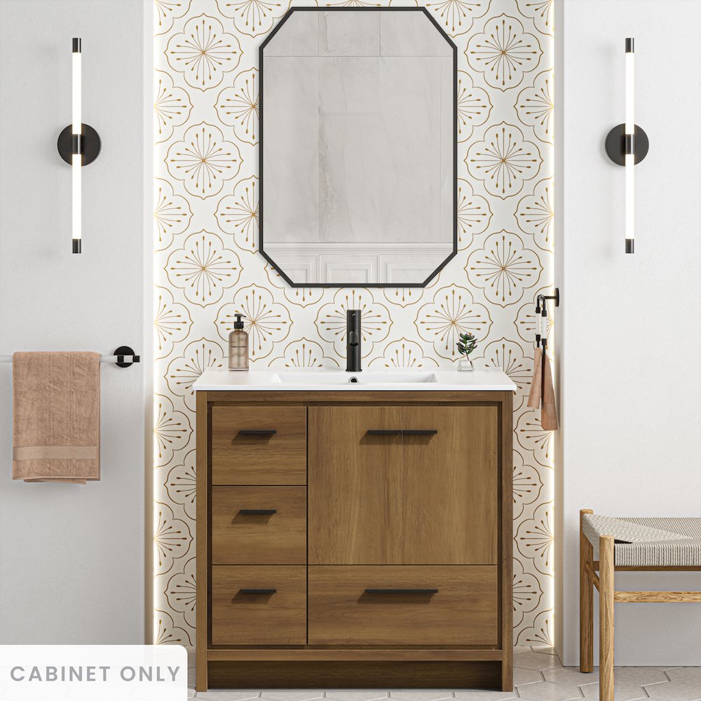 Virage 36" Freestanding Bathroom Vanity in Brown Oak without Sink Top. Picture 2