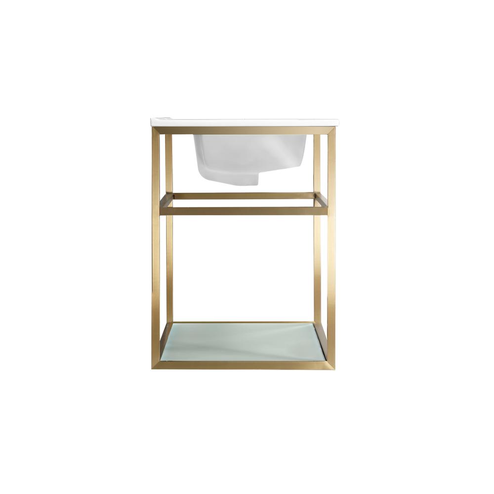 Pierre 36 Single, Open Shelf, Gold Metal Frame Bathroom Vanity. Picture 3