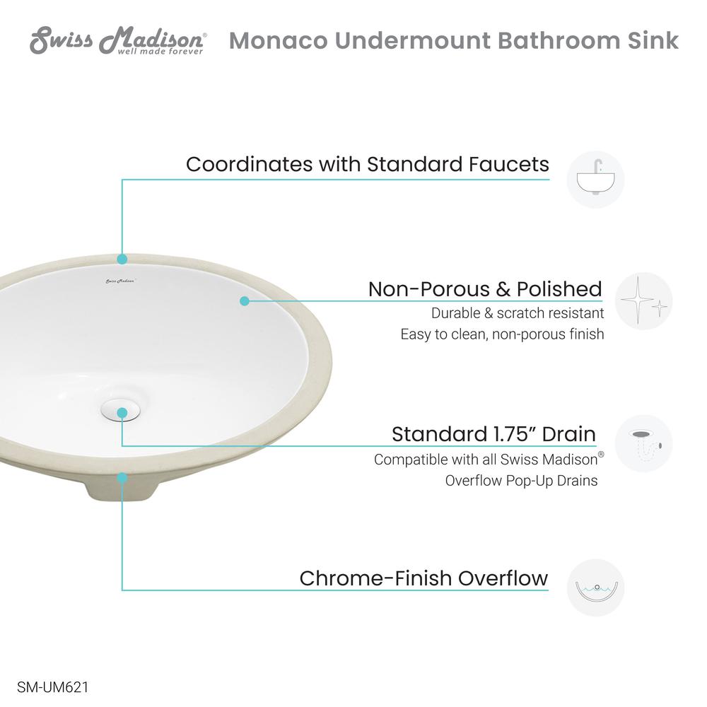 Monaco 18 Oval Under-Mount Bathroom Sink. Picture 7