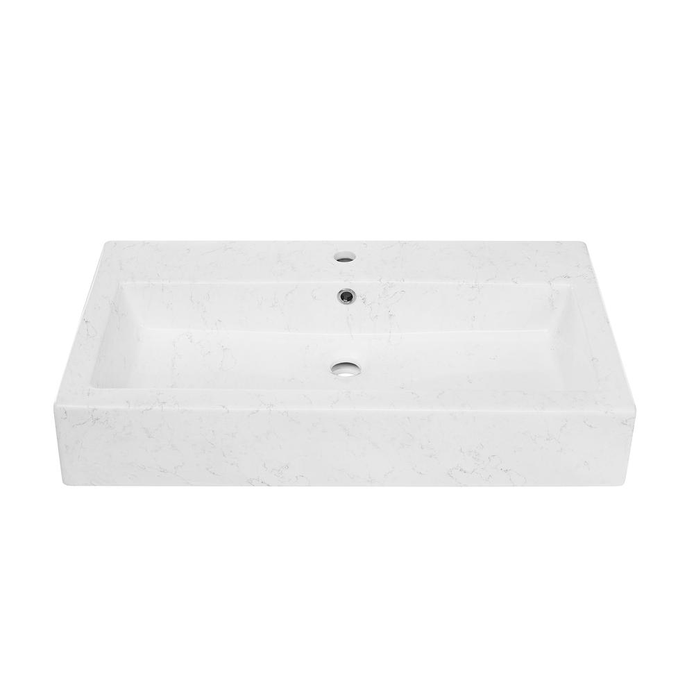 Voltaire Wide Rectangle Wall Hung Sink in Static Marble. Picture 1