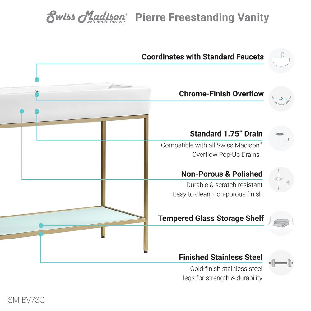 Pierre 40 Single, Freestanding, Open Shelf, Gold Metal Frame Bathroom Vanity. Picture 7