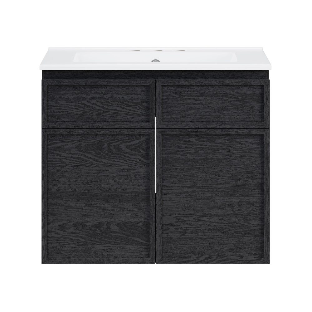 24" Wall-Mounted Bathroom Vanity in Black Oak with 3-Hole Centerset Sink Top. Picture 1